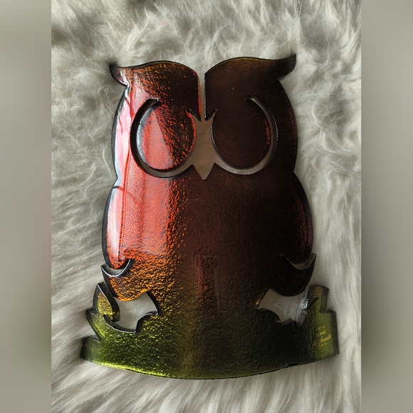 Art Glass OWL Curved 9”x 7” Iridescent Orange Vetri Di Nennella - Picture 1 of 12